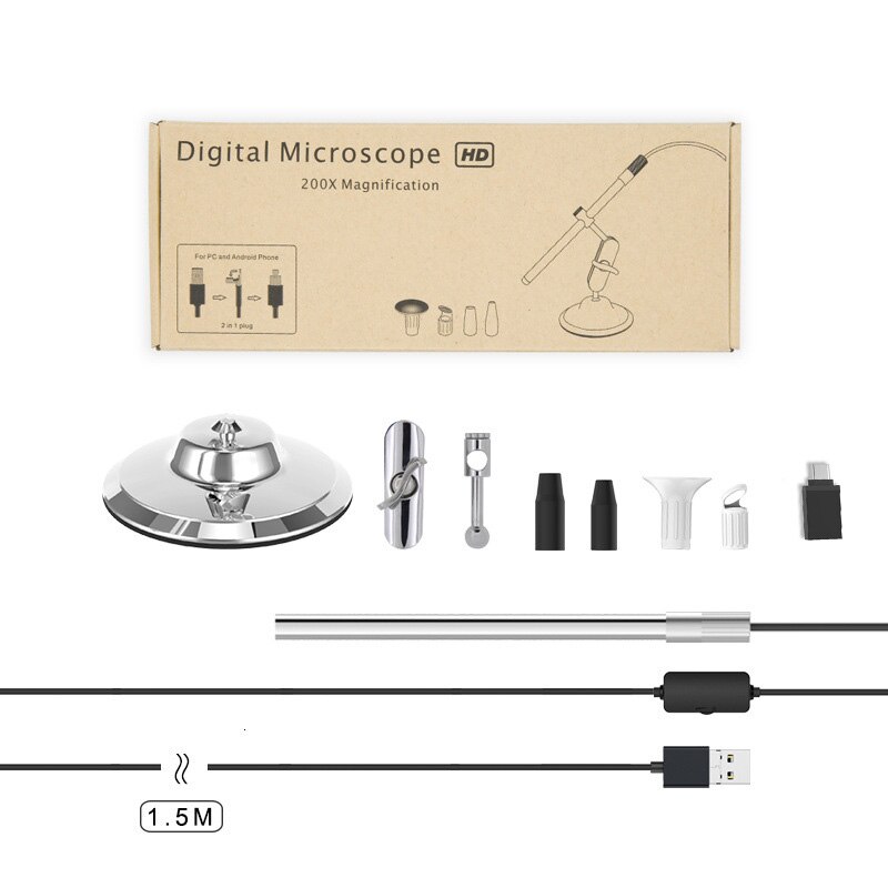 3 In 1 Digital Microscope 1080P USB Endoscope Camera 8 Leds IP67 1.0 mp 200X magnification Stand Magnifier Windows Android MAC