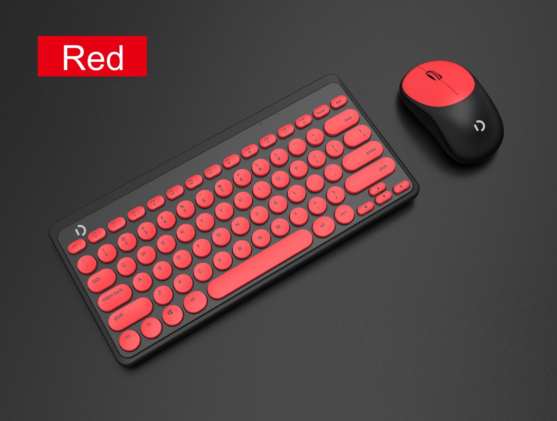Wireless Keyboard and Mouse Combo Portable Silent Chocolate Key Ultra-Thin Cute Mini Keyboard Mice Set for Office Laptop PC: Red and Black