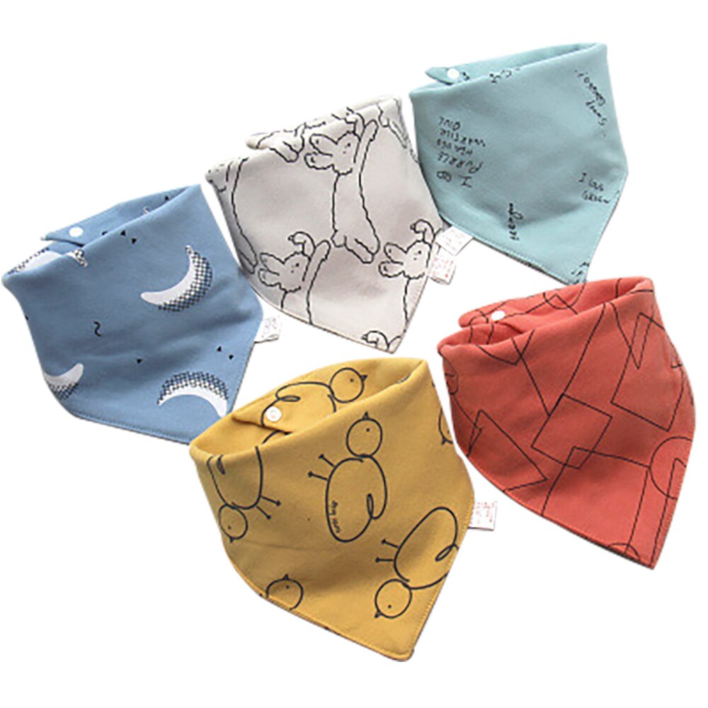 5 Stks/partij Slabbers Driehoek Dubbele Katoen Slabbetjes Cartoon Print Speeksel Handdoek Baby Jongens Meisjes Voeden Schort Katoen Bandana Slabbetjes: Moon Chick