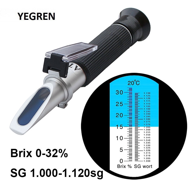 Håndholdt øl-refraktometer 1.000-1.120 urt specifik vægtmåler 0-32%  brix indhold detektor øl hjemmebrygget hydrometer