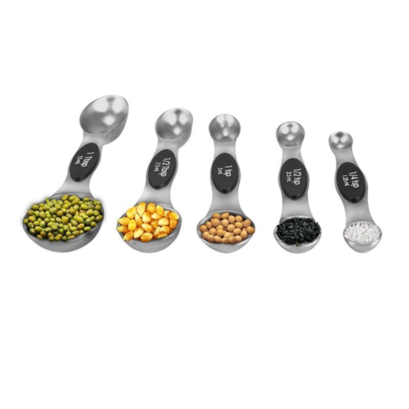 Magnetic Measuring Spoons Stainless Steel Measuring Spoons Set of 5 for Measuring Dry and Liquid Ingredients on Cooking and Baki