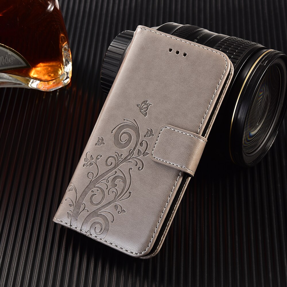 Cover On Galaxy A5 Butterfly Floral Wallet Case for Samsung Galaxy A5 A520 SM-A520F Cover Phone Bag Fitted Case: Jiu-Grey