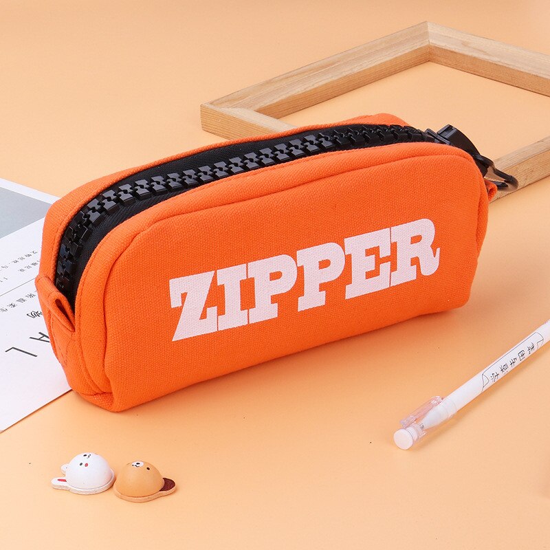 Pennväska penväska penna låda engelska brev utskrift enfärgad stor blixtlås minimalistisk stor kapacitet förvaringsväska skolflickor: Orange