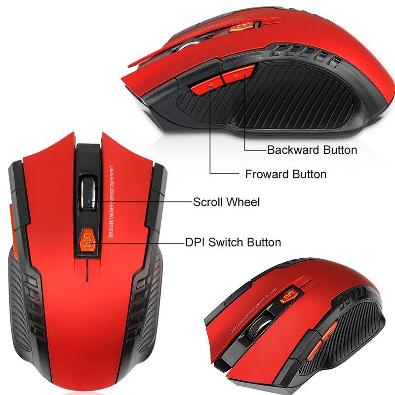 1600DPI 2.4GHz Wireless Optical Mouse Gamer for PC Gaming Laptops Opto-electronic Game Wireless Mice with USB Receiver