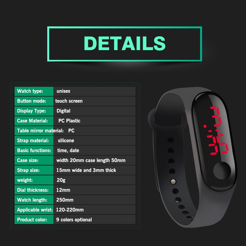 10 farben berühren LED Anzeige Datum Digital-Sport lässig Silikon Gurt Männer Frauen Armbinde freundlicher Armbinde Uhr Uhr