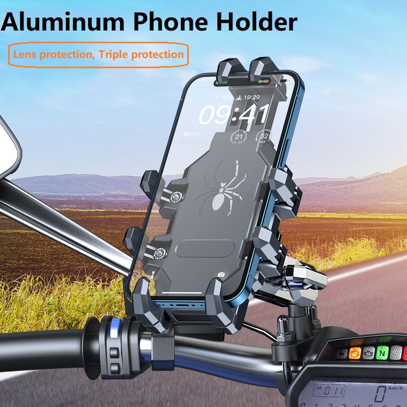 Upgraded Motorcycle Aluminum Anti-Vibration Phone Holder Handlebar Phone Holder Motorcycle Scooter ATV For 4.7''-7.2'' Phones