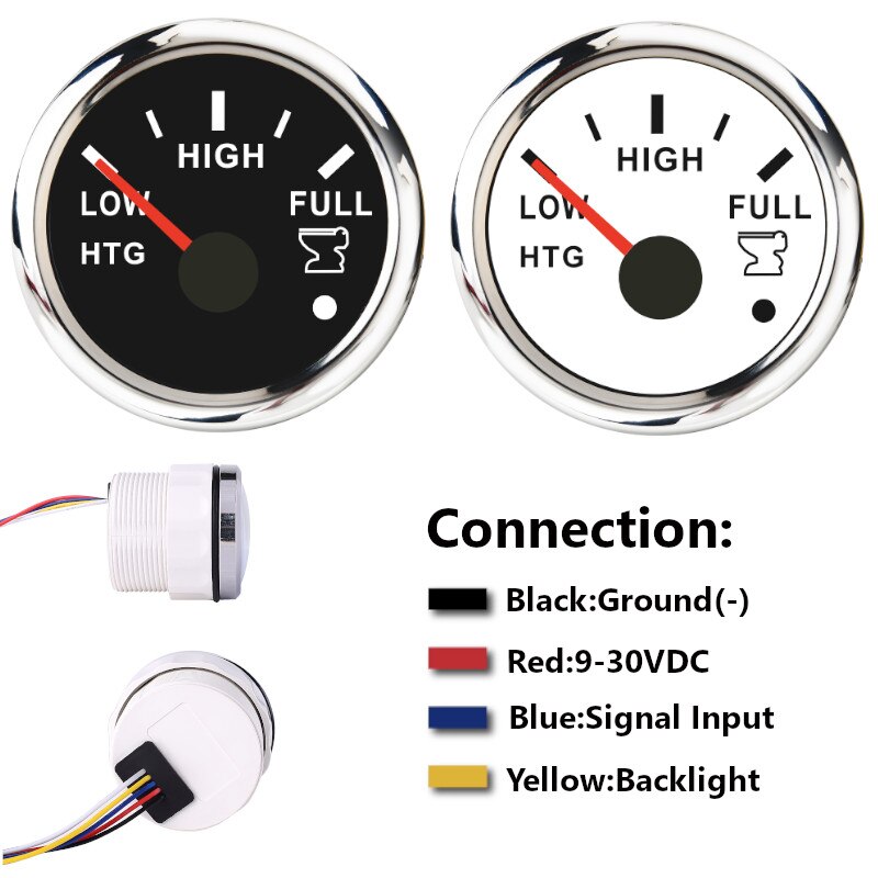 52mm marineholding tank niveaumåler 0-190 ohm 240-33 ohm vandtæt båd spildevands niveau måler htg måler 12v/24v med alarm