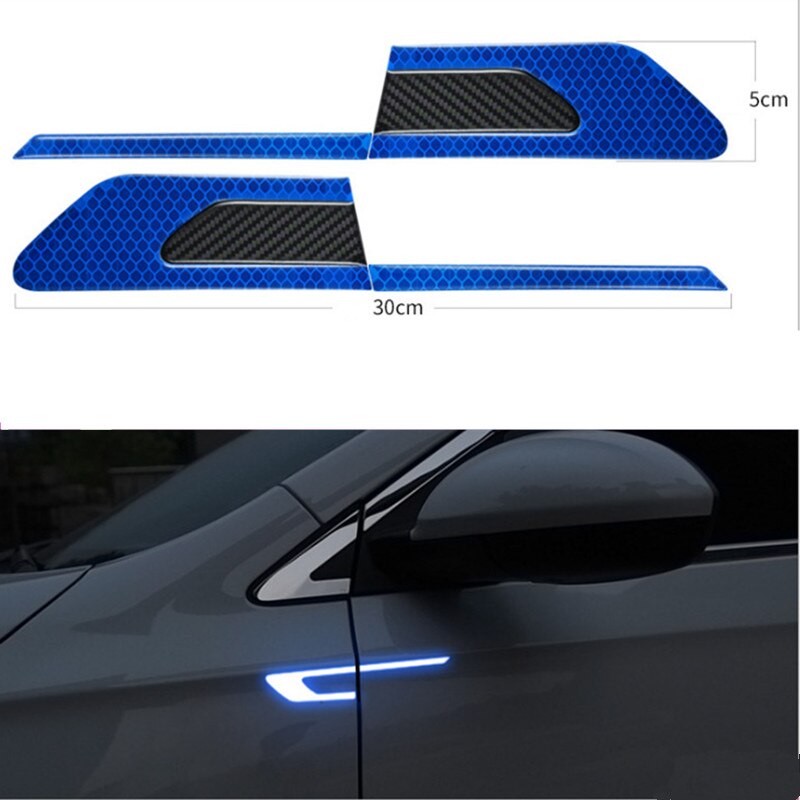2 Teile/satz Auto Reflektor Aufkleber Reflektierende Sicherheit Warnung Streifen Band Auto Stoßstange Reflektierende Streifen Sichere Decals Styling Leisten: Blau