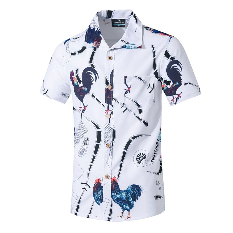 Camisa de playa para hombre con estampado Floral, ropa informal suelta, Tops de verano a la para hombre, Camisa, blusa para hombre, manga corta de verano: Blanco / 5XL