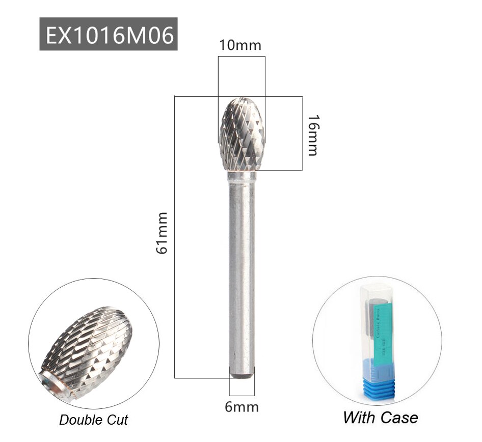 Oval Shape E 6mm 1/4 Shank Mould Carving Tools Tungsten Carbide Rotary File Burr Milling Cutter CNC Engraving for Metal Steel: Double Cutter 6x10mm
