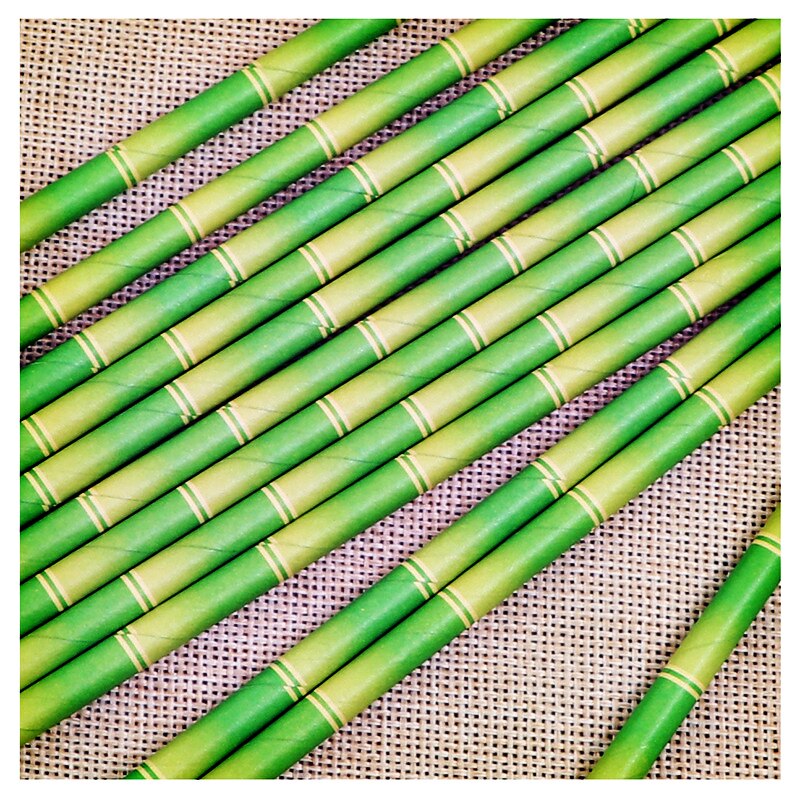 Deouny 25 stuks/partij groene bamboe papieren rietjes bruiloft decoratief evenement tropische feestbenodigdheden drinkrietjes buizen bar accessoires: Default Title