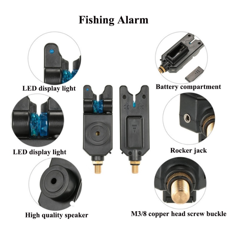 aetheed 1 pieza 2 LED tono ajustable, sensibilidad al volumen, alerta de sonido, alarma de mordedura de Pesca, resistente al agua, alarma de pesca, Ro