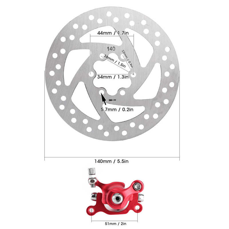 Brake Rotor Remschijf Aluminium Remklauw + Remblokken Set Universele Voor 24 ‑ 48V Kleine Elektrische scooter Remklauw