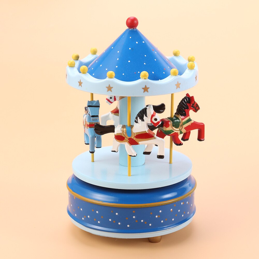 Wooden Carousel Music Box Decorative Desktop Musical Box Valentine's Day Birthday for Girls Friends (Red): Blue