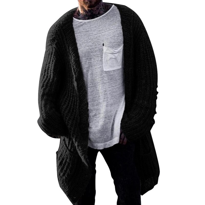 Homme couleur uni Cardigan manches longues Cardigan ample grande taille manteau longue longueur haut: E707377 / XL