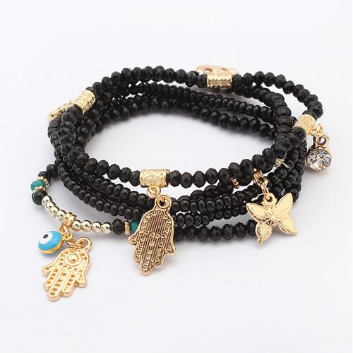 LEMOER chanceux kabbale Fatima Hamsa main bleu mauvais œil bracelets à breloques et bracelets perles multicouches turc Pulseras pour les femmes