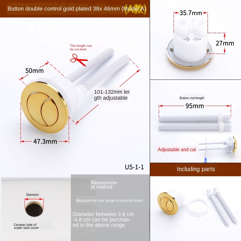Toilet Cover Button Accessories Single and Double Button Round Old Fashioned Toilet Tank Cover Button Switch Universal