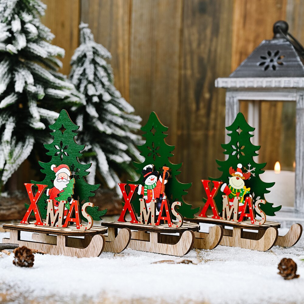 2020 decorazioni di natale creativo FAI DA TE in legno slitta vecchio da sci decorazione grande e ottavino cartone animato decorazione del desktop regalo