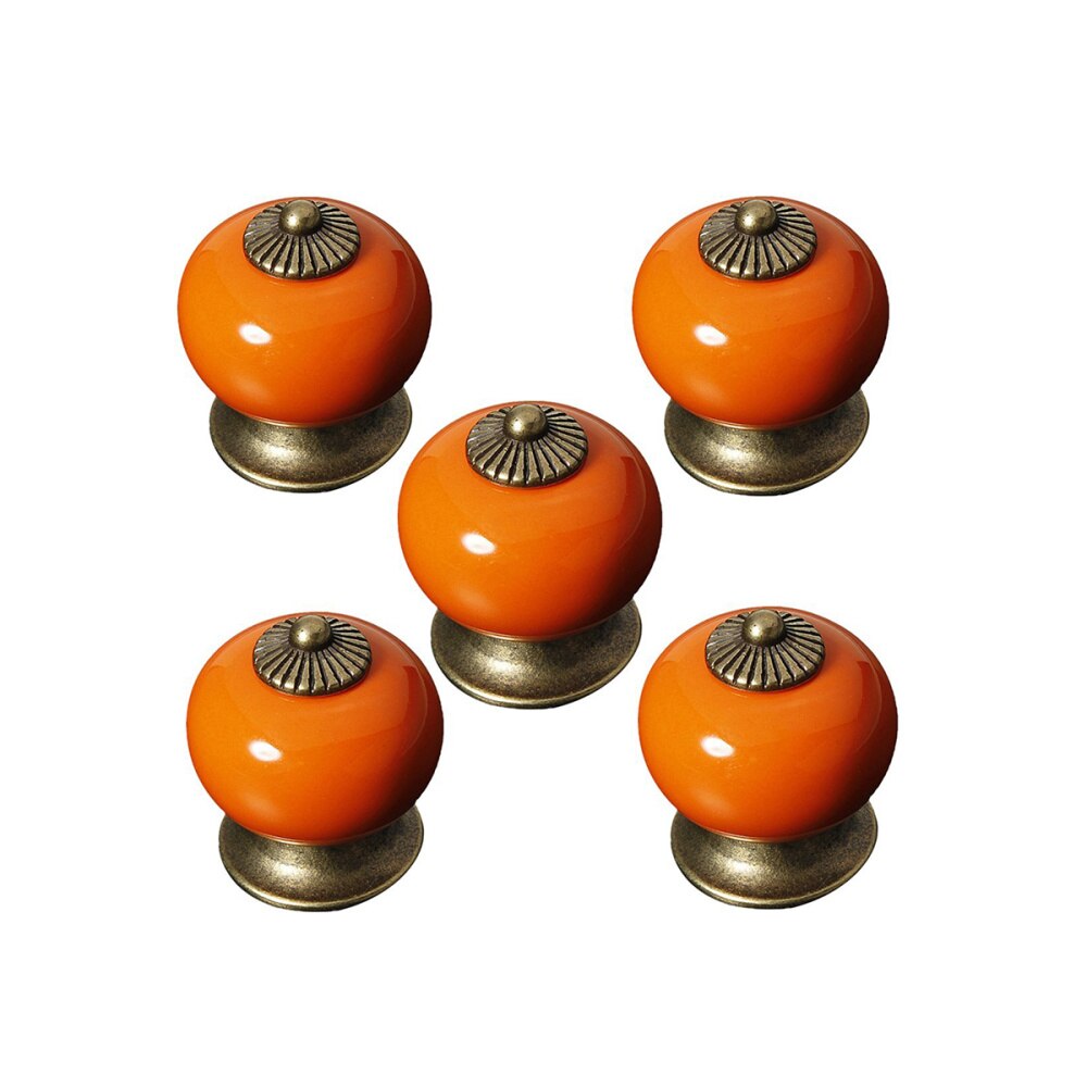5pcs Round Ceramic Kitchen Cupboard Cabinet Drawer Door Knobs Handles (White): Orange