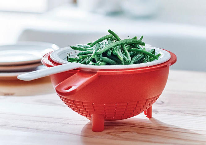 Tupperware Double Drainer, Saladin Kitchen Helper, Strainer Red-White Drainer Strainer
