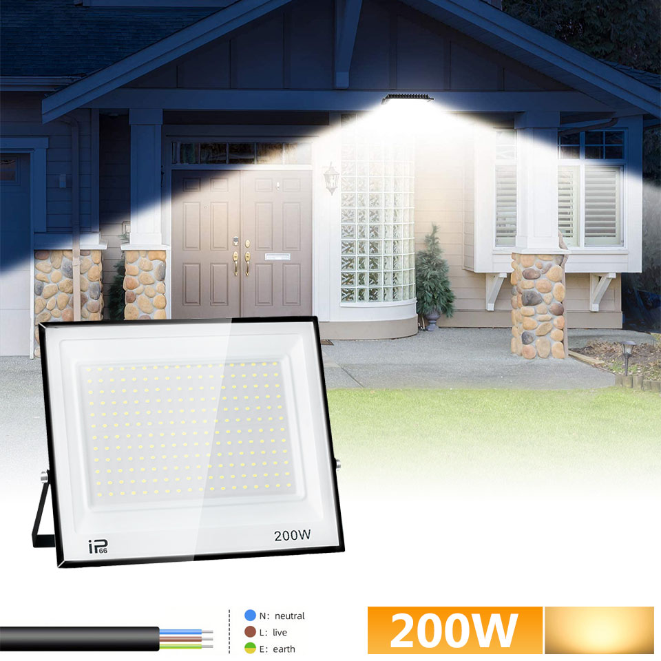 Led Flood Light IP66 Waterproof 100W 200W Outdoor Floodlight Spotlight LED Reflector Street Lamp Wall Flood Lights: black / Yellow / 4200 K