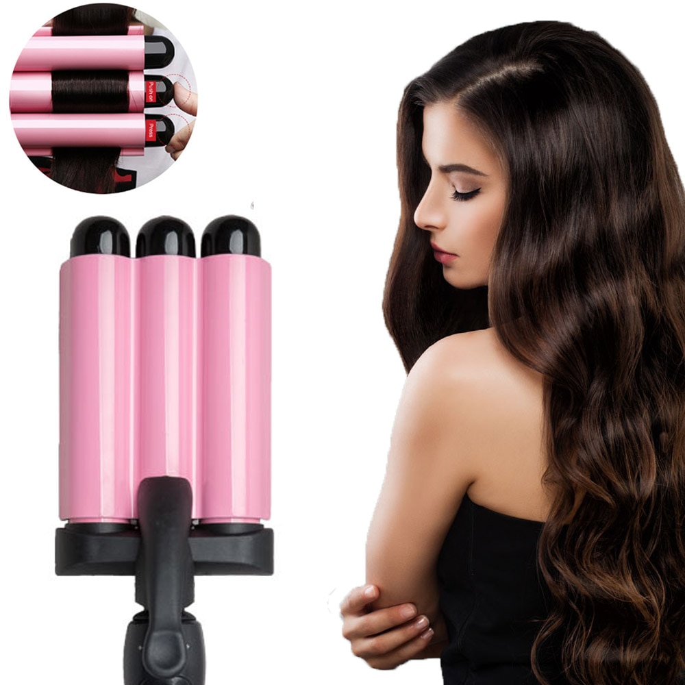 Plancha rizadora de pelo con pantalla LCD, rizador de pelo de Triple barril de cerámica, rizadores de onda para cabello, peluquería automática