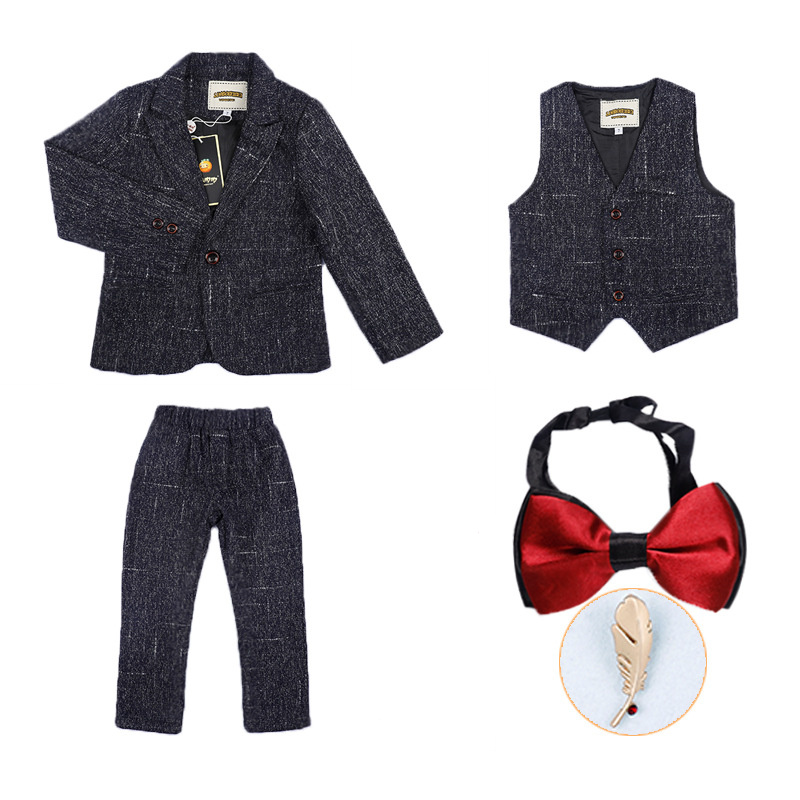 Kids Wedding Suits Jongens Blazer Vest Broek 3pcs Set Kinderen Formele Smoking School Pak Gentleman Kinderen Kleding set: black 3pcs / 4T