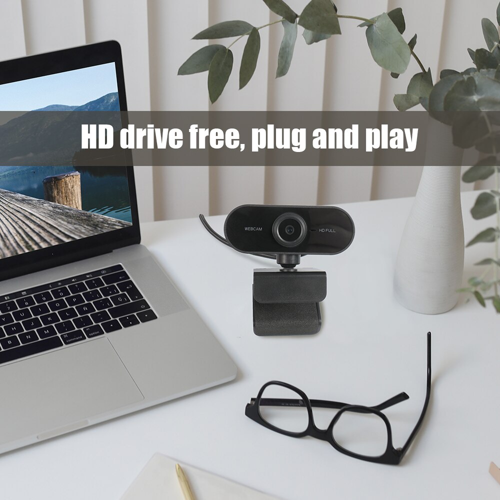 Webcam Full HD com Mic, Mini Câmera de Computador, USB, Flexível, Rotativa, Laptop, Desktop, Educação Online, 1080P