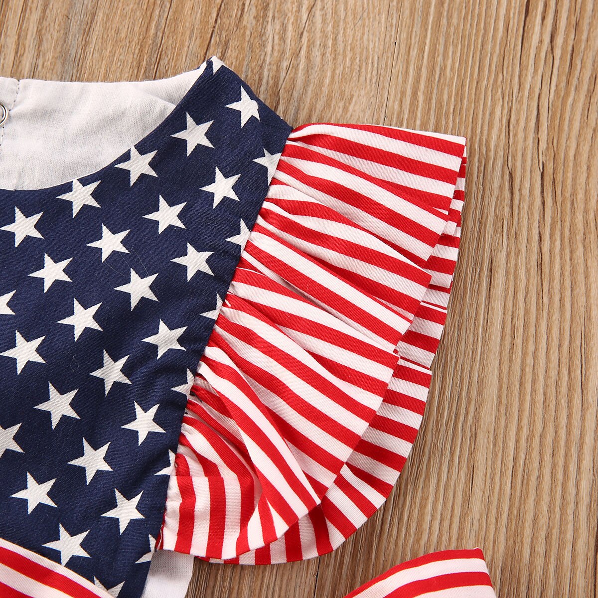 Independence Day Little Baby Girls Boys Bodysuits Star Striped Print Ruffles Bow Toddler Infant Jumpsuit With Headband 2pcs Suit