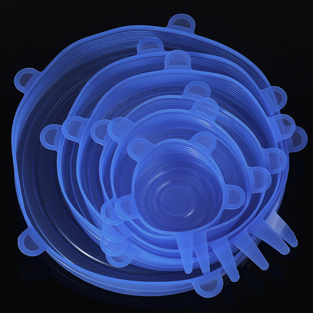 6 couvercles en Silicone de alimentaire, bouchons élastiques, adaptables, anti-poussière, pour aliments frais: Blue