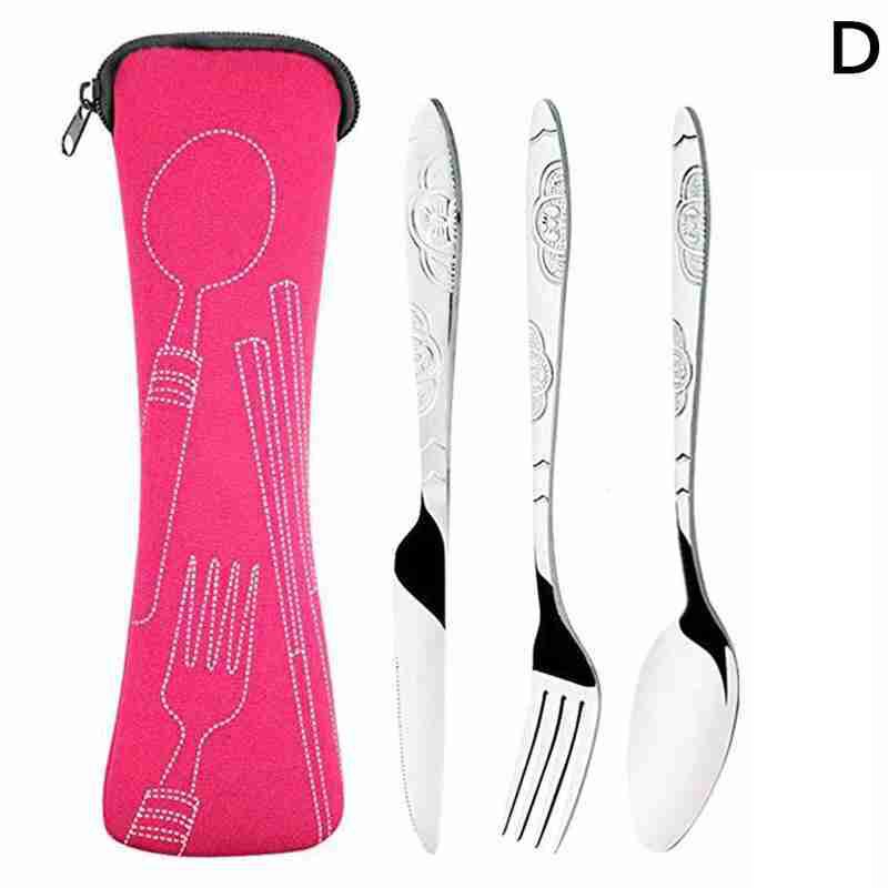 4 pcs silver tableware set / silver stainless steel tableware coffee spoon tableware kitchen dinner tableware portable tableware: Pink