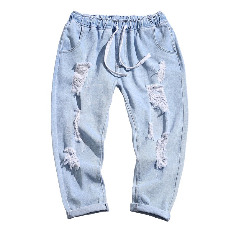 Pantalones vaqueros de para hombre, pantalones de estilo coreano Harajuku con agujero roto, holgados de talla grande, Harem, ropa,