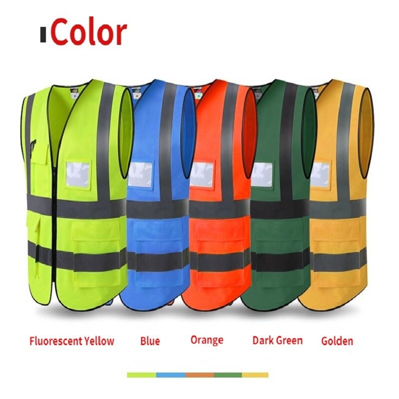 High Visibility Reflective Safety Vest Security Cycling Safety Clothing Work Reflective Vest Multi Pockets Workwear Waistcoa: Dark Green / 180cm-200cm