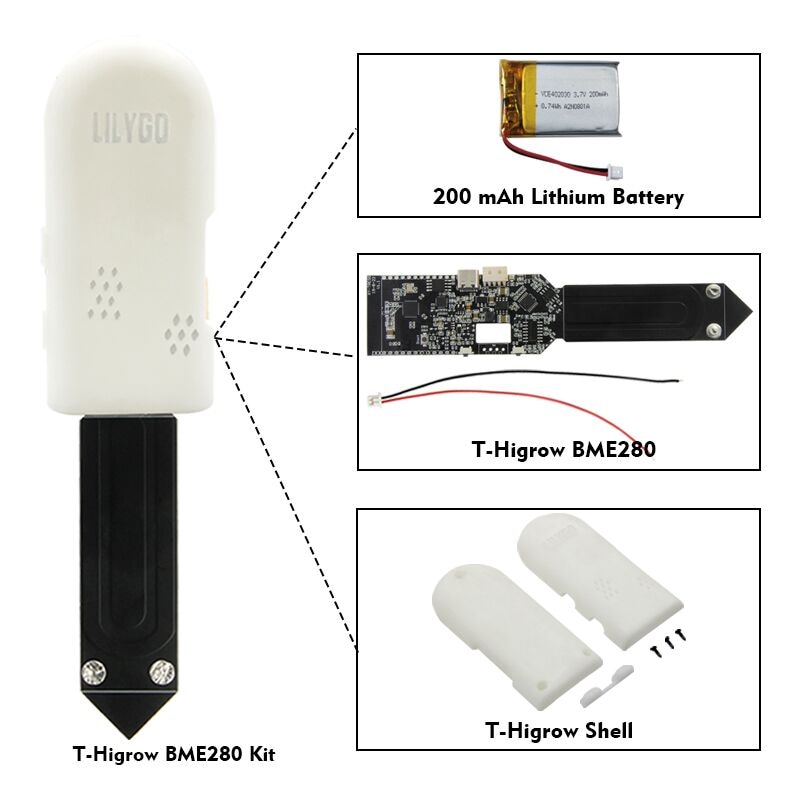 LILYGO®TTGO T-Higrow ESP32 WiFi And Bluetooth Battery DHT11 Soil Temperature BEM280 Humidity Photometric Electrolyte Sensor