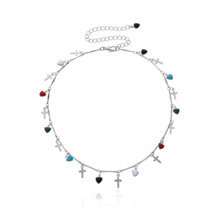 Bohemian Drip-Geglazuurd Liefde Cross Ketting Voor Vrouwen Multi-Layer Kleurrijke Kwasten Crystal Hanger Choker Ketting Mode-sieraden: NY-176-1