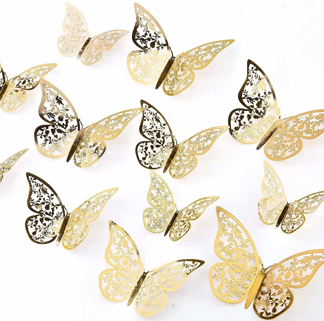 12 PCS Schmetterling Kuchen Dekoration Gold 3D Hohl Cupcake Topper Geburtstag Hochzeitstag Baby Shower Party Kuchen Dekorationen