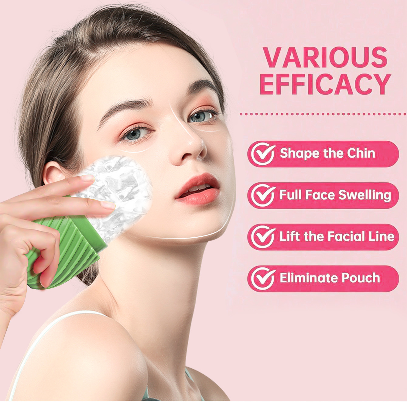 Rodillo Facial de hielo, cubo de hielo, masaje de belleza, molde de hielo de silicona para hinchazón de ojos, rodillo Facial de hielo, reduce los poros