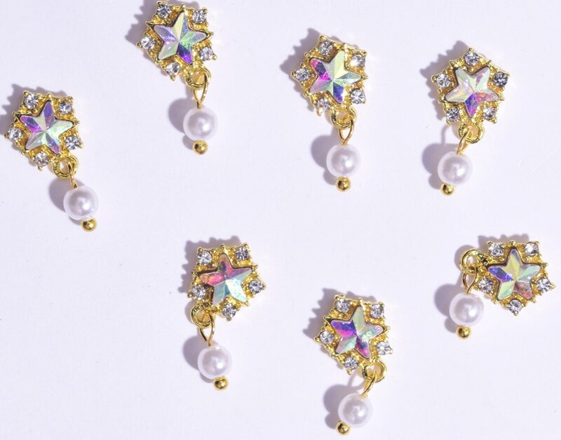 10-16mm 10pcs Zircon Nail Charms Pierced Fingernail Jewelry 14 Styles of Charms Pearl L-Long Reusable nail nail charms: JE427-10pcs
