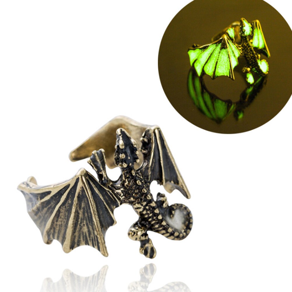 leuchtend Drachen Ring für Männer Einstellbare Größe Nachtleuchtende Nacht Licht glühend in das dunkel Mond Dominierenden Persönlichkeit Schmuck: Bronze- Grün