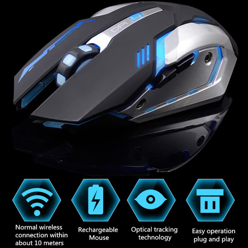 Rechargeable Wireless Gaming Mouse 7-color Backlight Breath Comfort Gamer Mice for Computer Desktop Laptop NoteBook PC