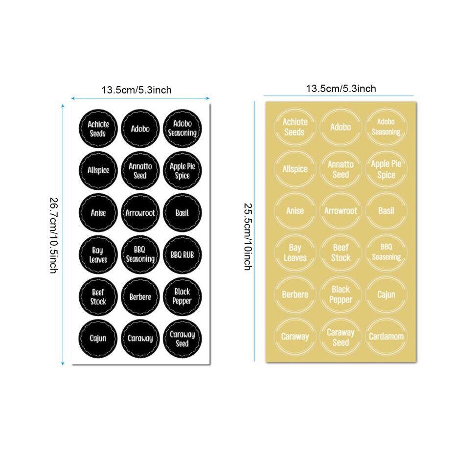 144pcs Preprinted Chalkboard Spice Labels Sticker Talented Kitchen Round Spice Labels Water Resistant Write-on Jar Label