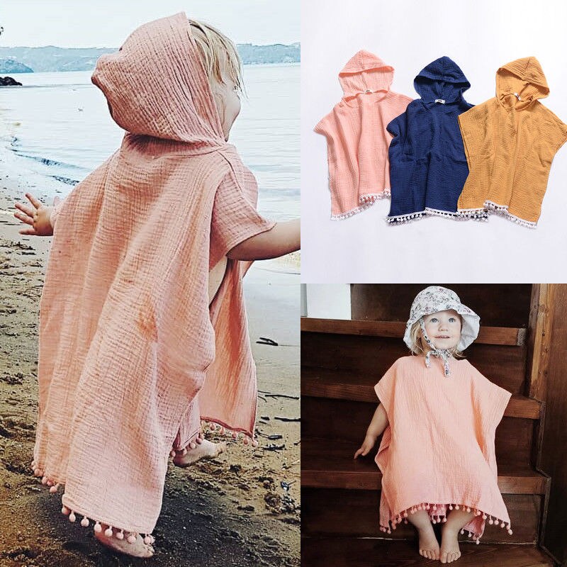 Brand Toddler Child Kids Baby Girl Long Cape Dress Hooded Tassel Solid Cotton Cloak Poncho Jumper Cape Clothes 6M-4T