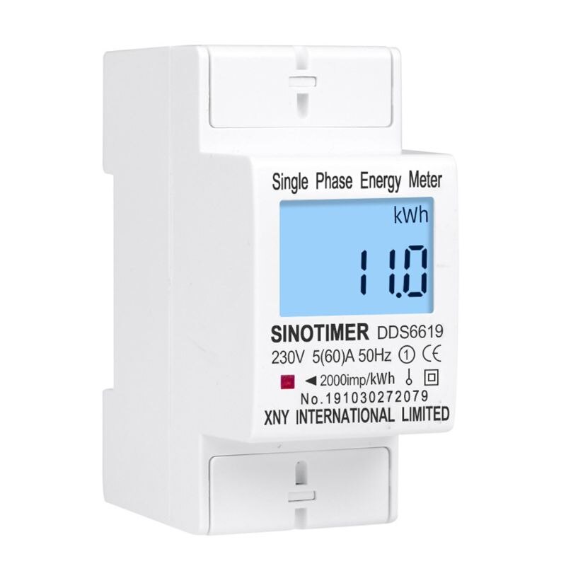 Backlight LCD Digital Din Rail Single Phase Energy Meter Power Consumption kWh Meter Voltage Current Wattmeter Electric AC 220V: with Backlight