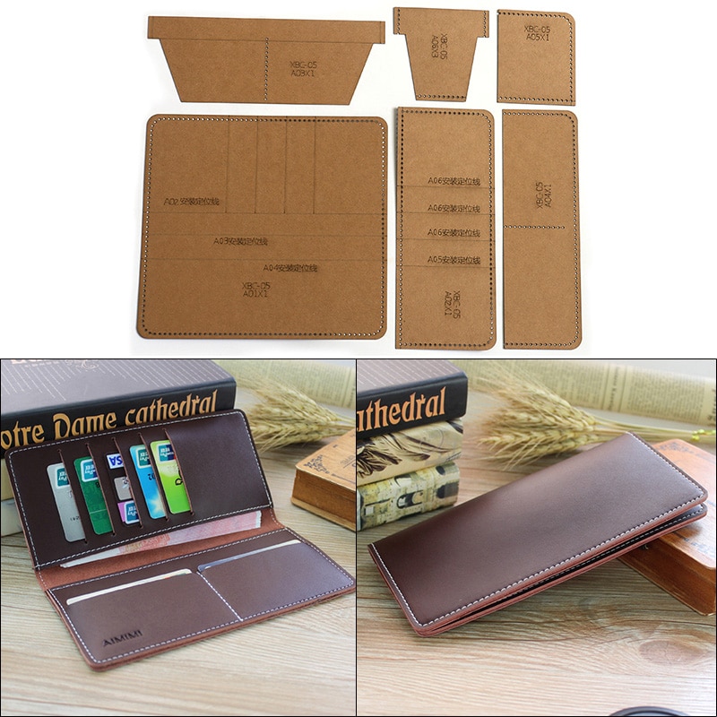 1Set DIY Kraft Paper Template Cute Long Wallet Clutch Leather Craft Pattern DIY Stencil Sewing Pattern 9cm*10cm