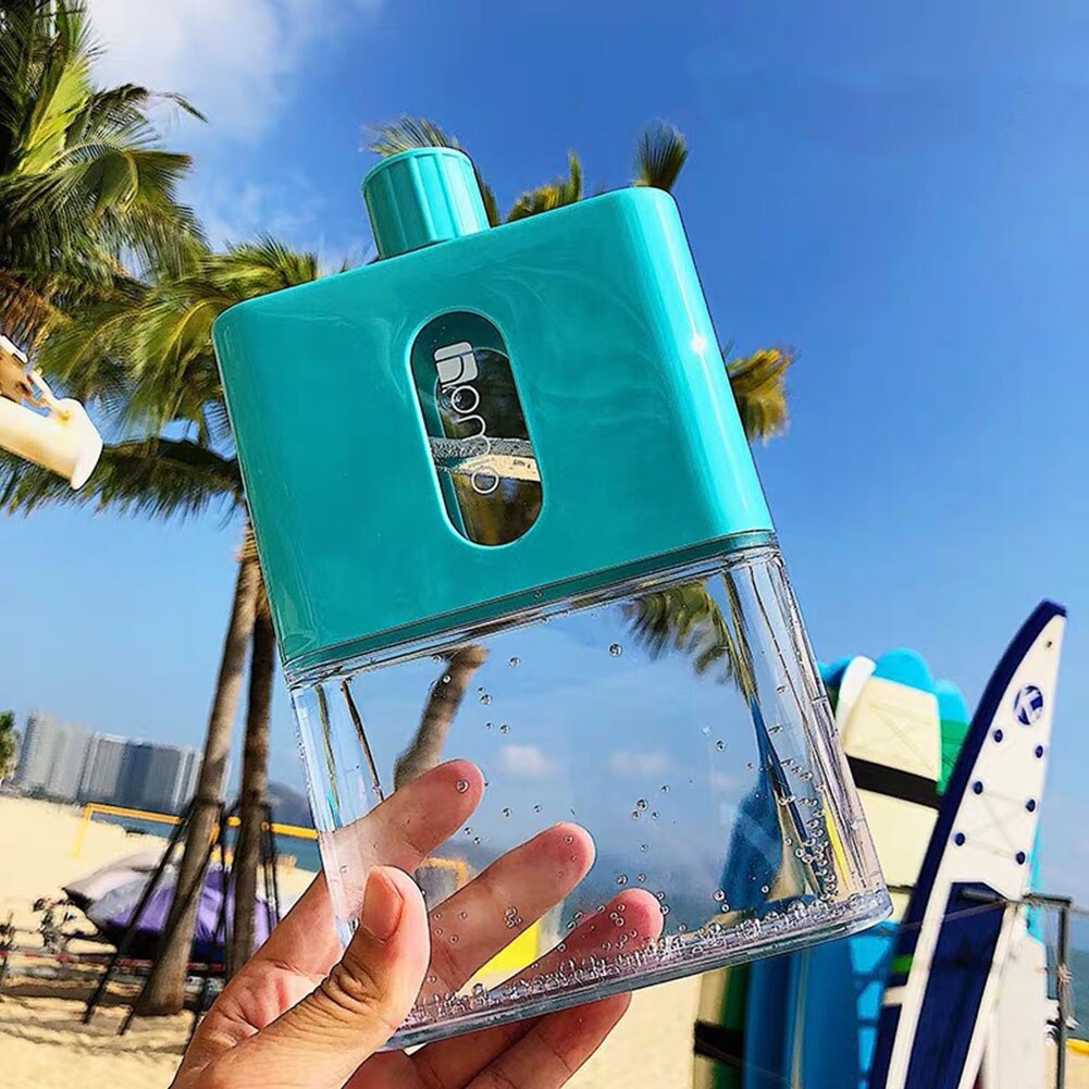 Unisex Portable Outdoor Large Capacity Flat Water Drinks Bottle Holder Container Transparent Plastic water Bottle