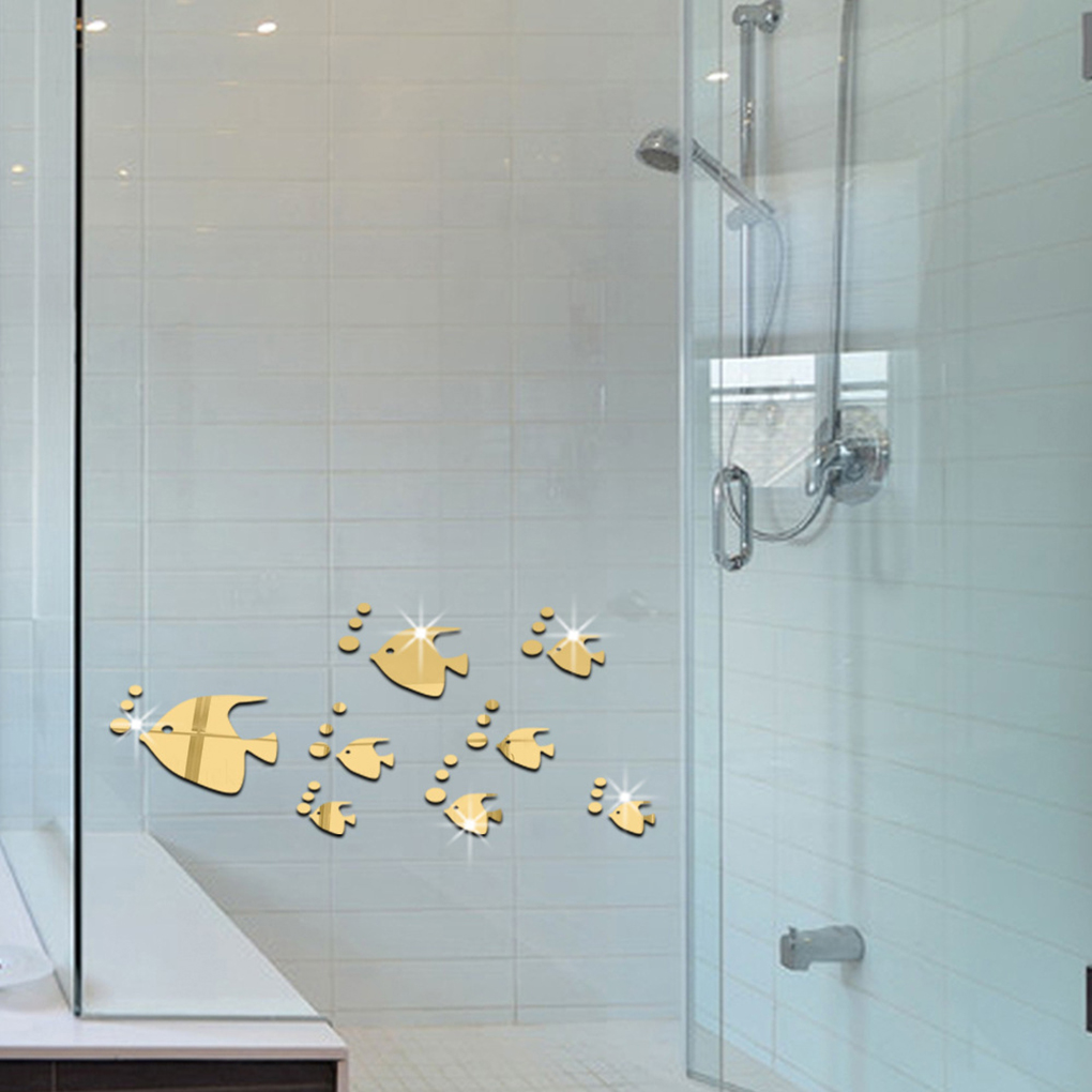 1Set Acrylic Removable Fish Wall Stickers Living Room Bedroom Self-Adhesive Water Resistent Wall Decal Household Wall Decoration