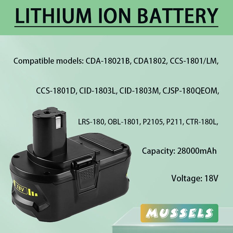 18V 28000mah lithium ion rechargeable battery is suitable for Ryobi one + cordless power tool bpl1820 P105 p103 rb18l50 rb18l40