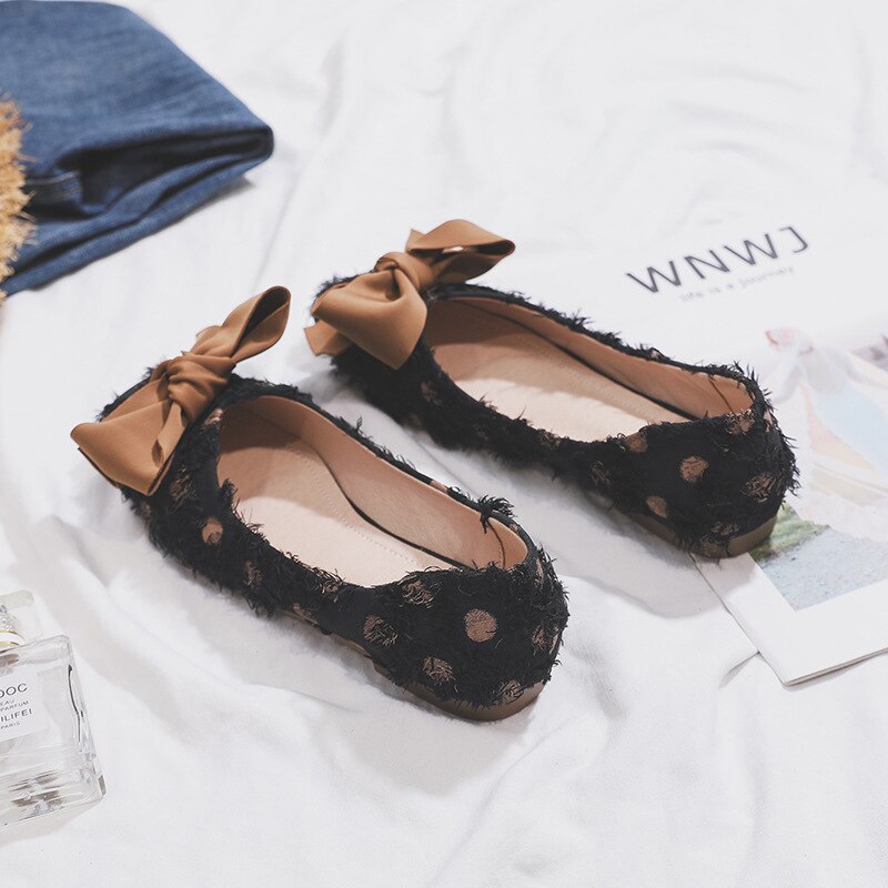 MVVJKE à pois papillon noeud carré chaussures plates femmes bateau chaussures confortable décontracté dame chaussures plates