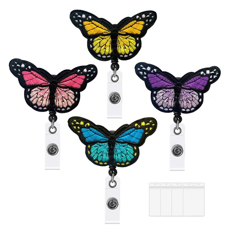 bunt Schmetterling Abzeichen Spule mit transparent PVC Abzeichen Karte Halter einziehbar Brust Tasche Ich würde arbeiten Karte Startseite Fall Clip