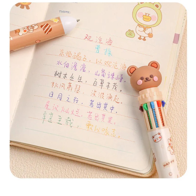 1/5/10pcs 10 kleur kawaii teddybeer cartoon druk pen multi-color kleur pen student levert briefpapier druk balpen